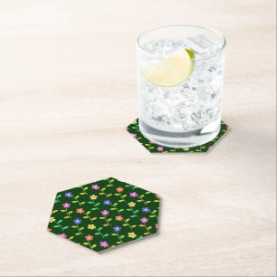 Colourful Flowers, Floral Pattern, Greenery, Boho Paper Coaster
