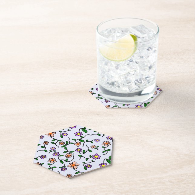Colourful Flowers, Floral Pattern, Greenery, Boho Paper Coaster (Insitu)
