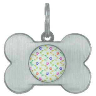 Colourful Flowers, Floral Pattern, Greenery, Boho Pet ID Tag