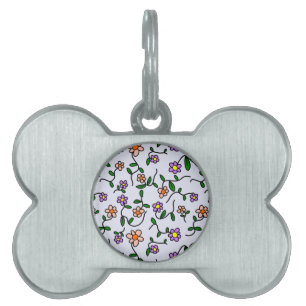 Colourful Flowers, Floral Pattern, Greenery, Boho Pet ID Tag
