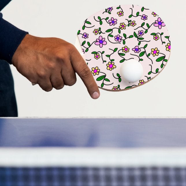 Colourful Flowers, Floral Pattern, Greenery, Boho Ping Pong Paddle (Insitu)