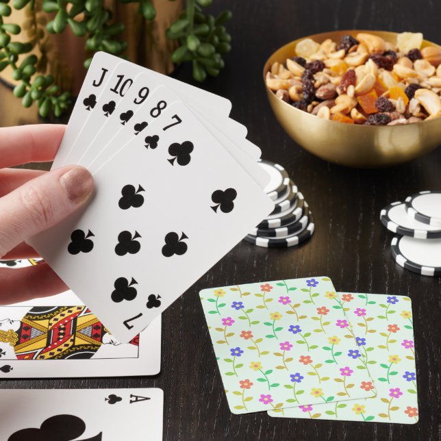 Colourful Flowers, Floral Pattern, Greenery, Boho Playing Cards (In Situ)