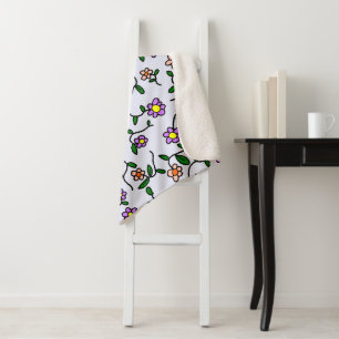 Colourful Flowers, Floral Pattern, Greenery, Boho Sherpa Blanket
