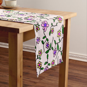 Colourful Flowers, Floral Pattern, Greenery, Boho Short Table Runner
