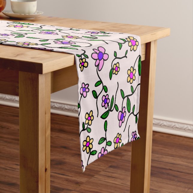 Colourful Flowers, Floral Pattern, Greenery, Boho Short Table Runner (In Situ)