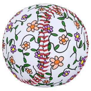 Colourful Flowers, Floral Pattern, Greenery, Boho Softball
