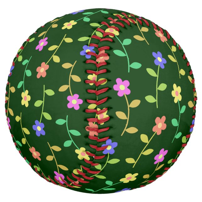 Colourful Flowers, Floral Pattern, Greenery, Boho Softball (Angled)