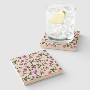 Colourful Flowers, Floral Pattern, Greenery, Boho Stone Coaster