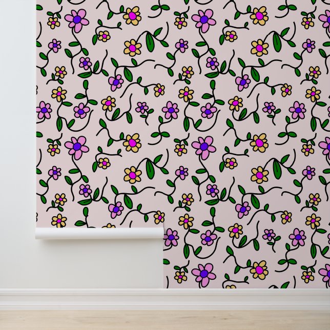 Colourful Flowers, Floral Pattern, Greenery, Boho Wallpaper (Application)