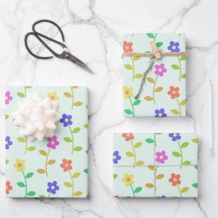 Colourful Flowers, Floral Pattern, Greenery, Boho Wrapping Paper Sheet