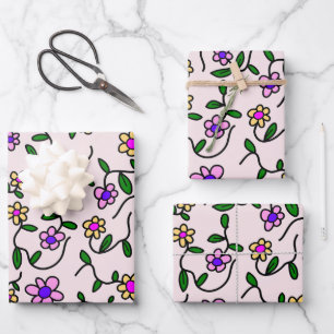 Colourful Flowers, Floral Pattern, Greenery, Boho Wrapping Paper Sheet