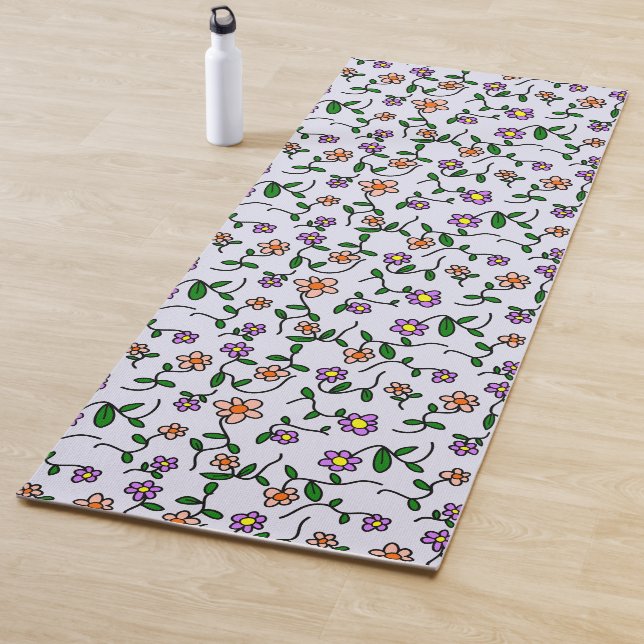 Colourful Flowers, Floral Pattern, Greenery, Boho Yoga Mat (In Situ)
