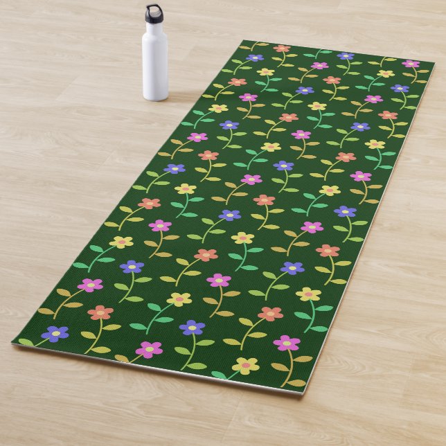Colourful Flowers, Floral Pattern, Greenery, Boho Yoga Mat (In Situ)
