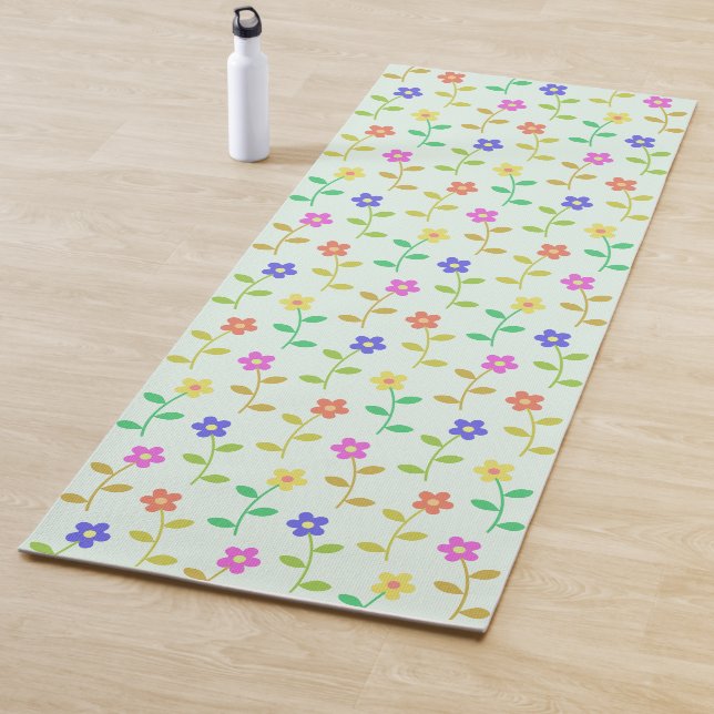 Colourful Flowers, Floral Pattern, Greenery, Boho Yoga Mat (In Situ)