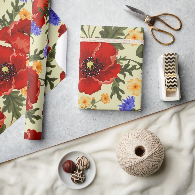 Colourful Flowers, Floral, Pattern Of Flowers Wrapping Paper (Crafts)
