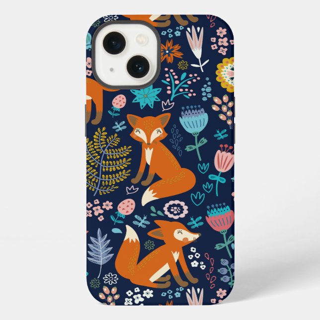 Colourful Flowers & Foxes Pattern iPhone Case (Back)