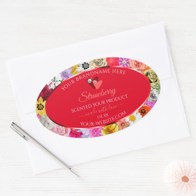 Colourful Flowers Frame Red Product Labels Hearts (Envelope)