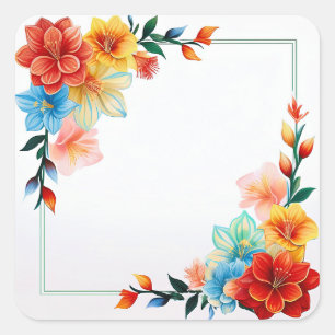 Colourful Flowers Frame Square Sticker