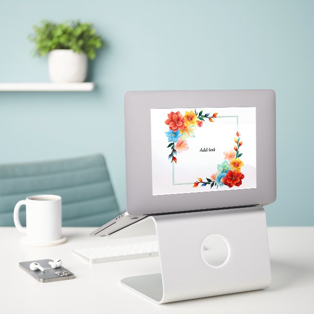 Colourful Flowers Frame, TEMPLATE, ADD TEXT (Laptop On Desk)