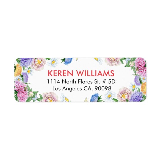 Colourful Flowers Frame Watercolors Return Address Label