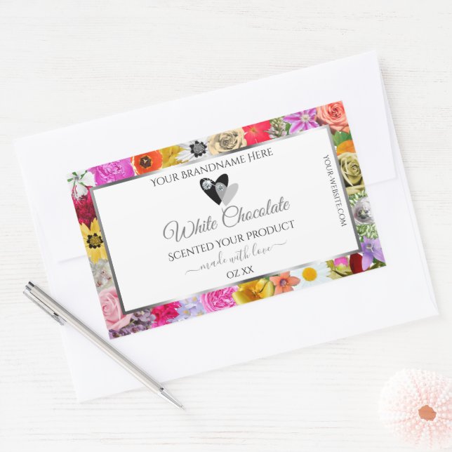 Colourful Flowers Frame White Product Labels Heart (Envelope)
