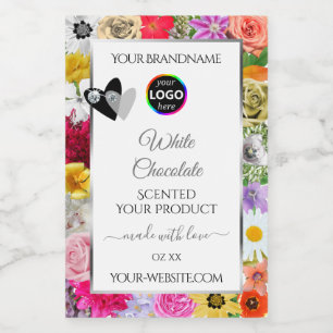 Colourful Flowers Frame White Product Labels Logo