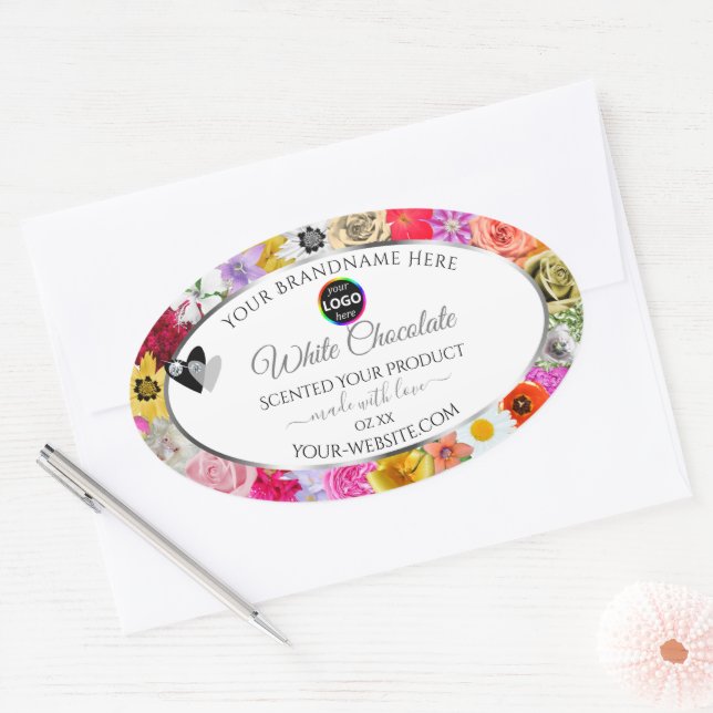 Colourful Flowers Frame White Product Labels Logo (Envelope)