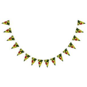 colourful+ flowers,     garden+ gnome, bunting flags