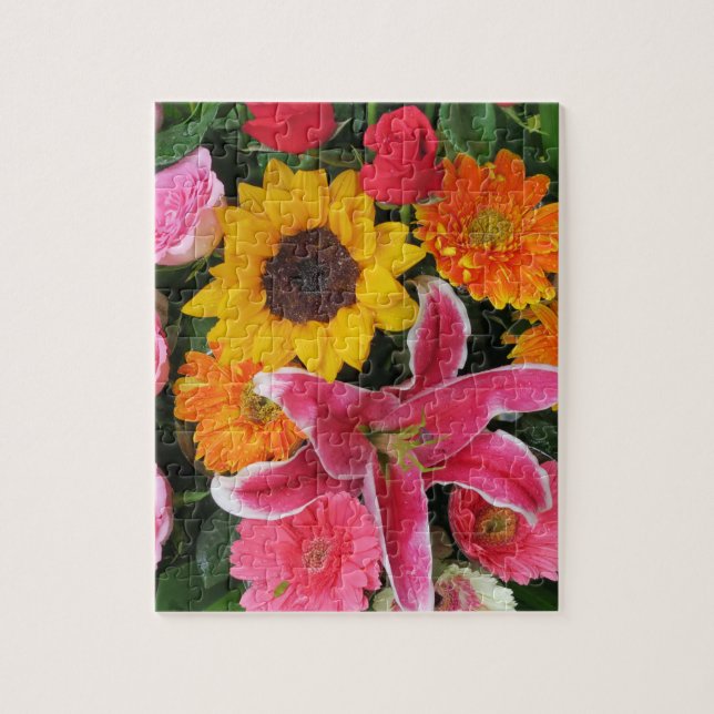 colourful+ flowers,     garden+ gnome,     calla+  jigsaw puzzle (Vertical)