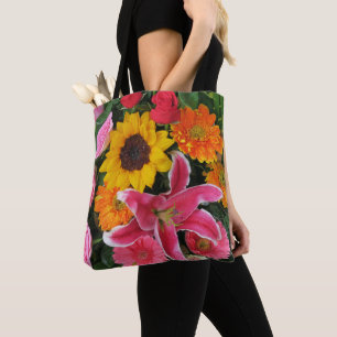 colourful+ flowers,     garden+ gnome,     calla+  tote bag