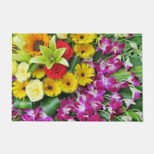 colourful+ flowers,    garden+ gnome, doormat
