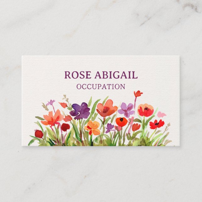 Colourful Flowers Garden watercolor  Business Card (Front)