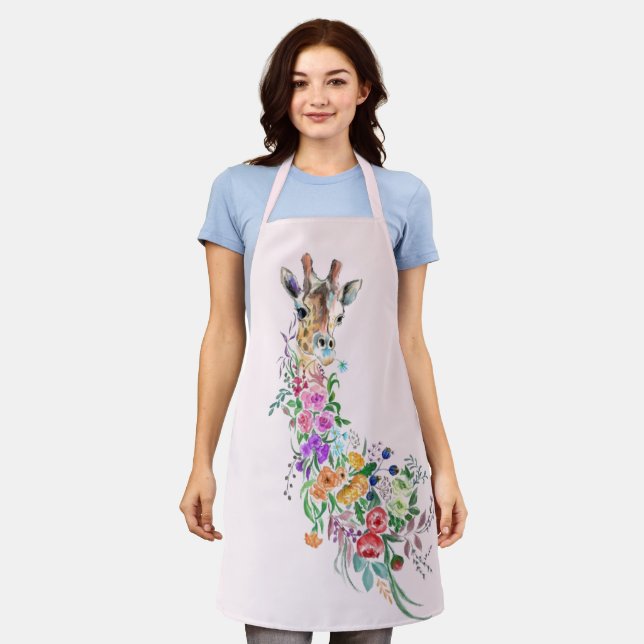 Colourful Flowers Giraffe Apron (Worn)