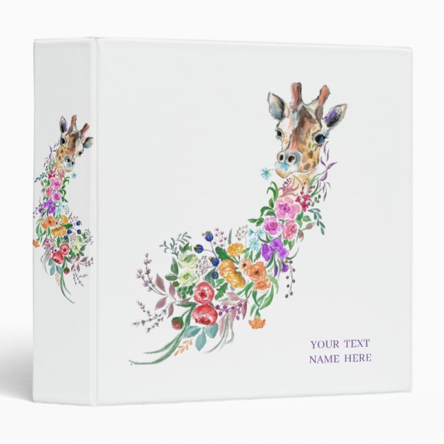 Colourful Flowers Giraffe Binder with Custom Text (Front/Spine)