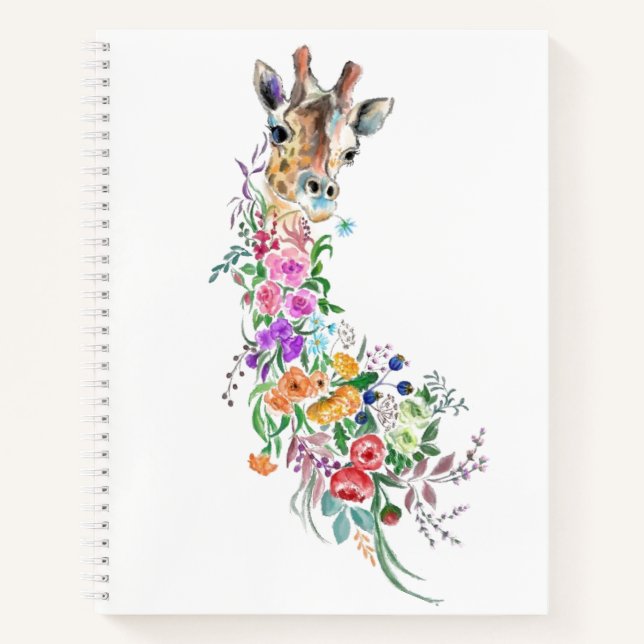 Colourful Flowers Giraffe Notebook (Front)
