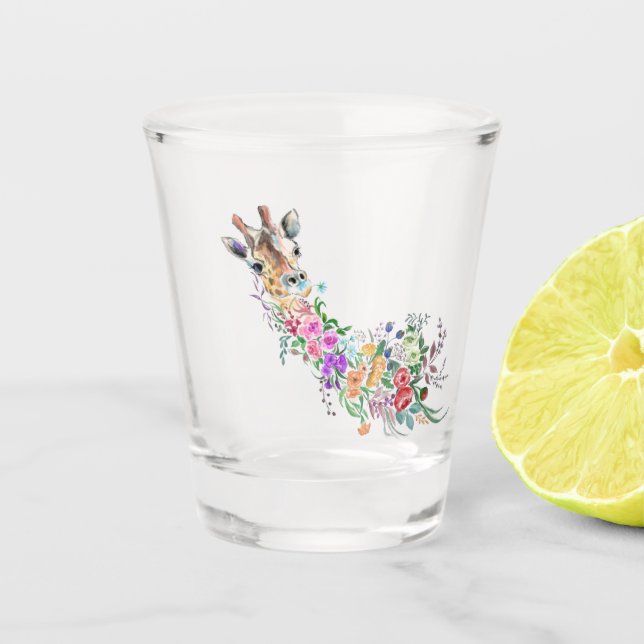Colourful Flowers Giraffe Shot Glass (Front)