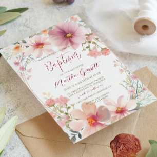 Colourful Flowers Girl Baptism  Invitation