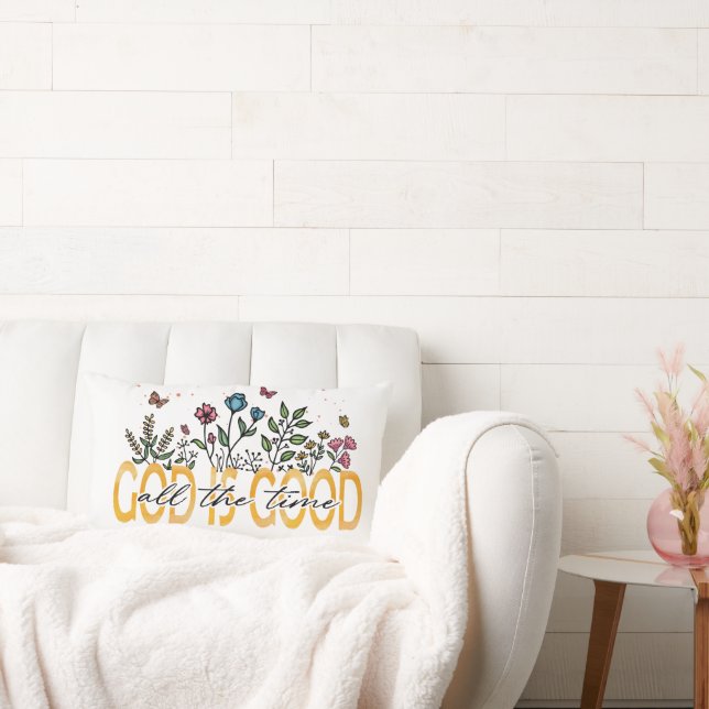 Colourful Flowers God Is Good All Times  Quote Lumbar Pillow (Couch)