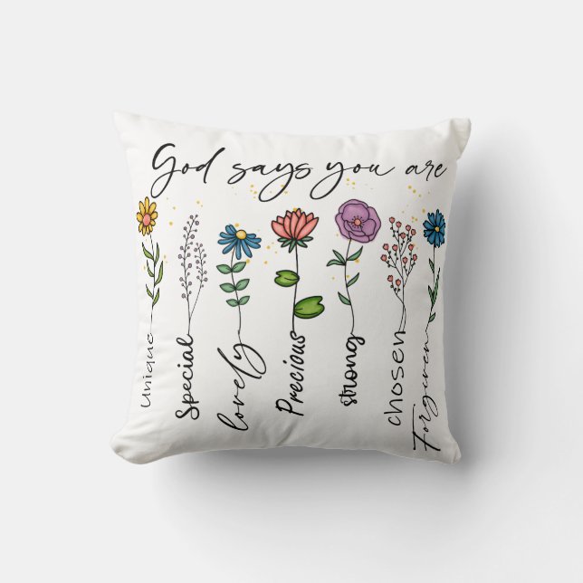  Colourful Flowers God Says You Are Sublimation Throw Pillow (Front)