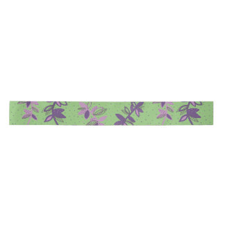 Colourful flowers green and purple satin ribbon