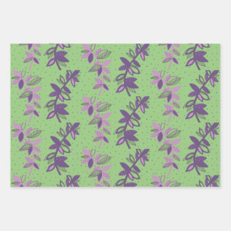 Colourful flowers green and purple wrapping paper