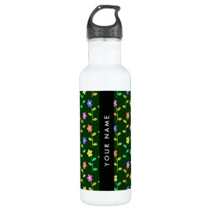 Colourful Flowers, Green Background, Black 710 Ml Water Bottle