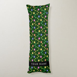 Colourful Flowers, Green Background, Black Body Pillow
