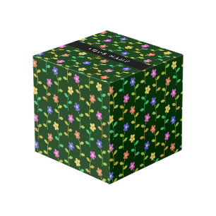 Colourful Flowers, Green Background, Black Cube