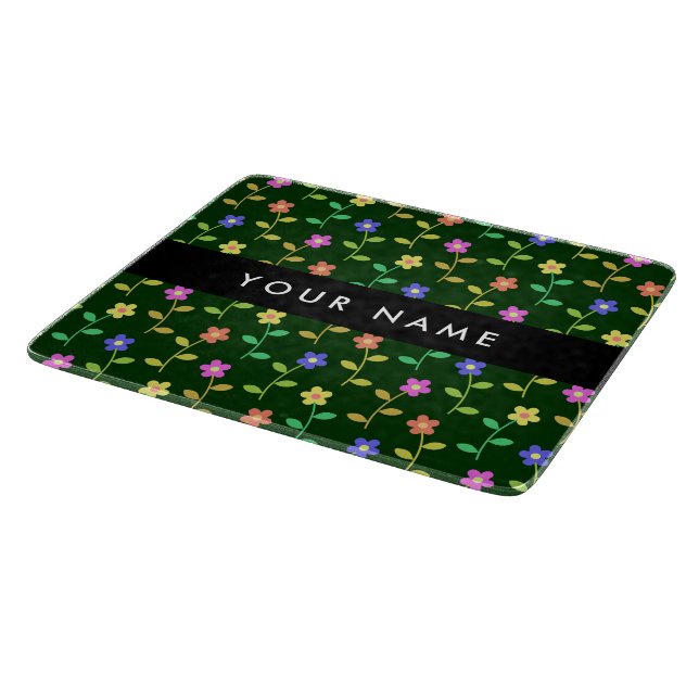 Colourful Flowers, Green Background, Black Cutting Board (Corner)