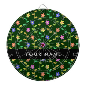 Colourful Flowers, Green Background, Black Dartboard