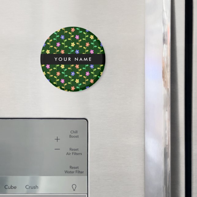 Colourful Flowers, Green Background, Black Magnet (In Situ (Fridge))
