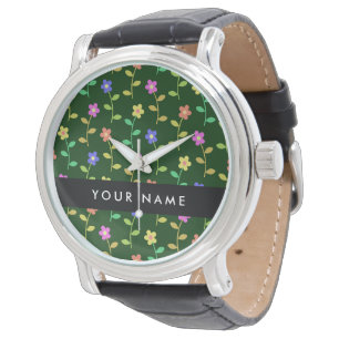 Colourful Flowers, Green Background, Black Watch