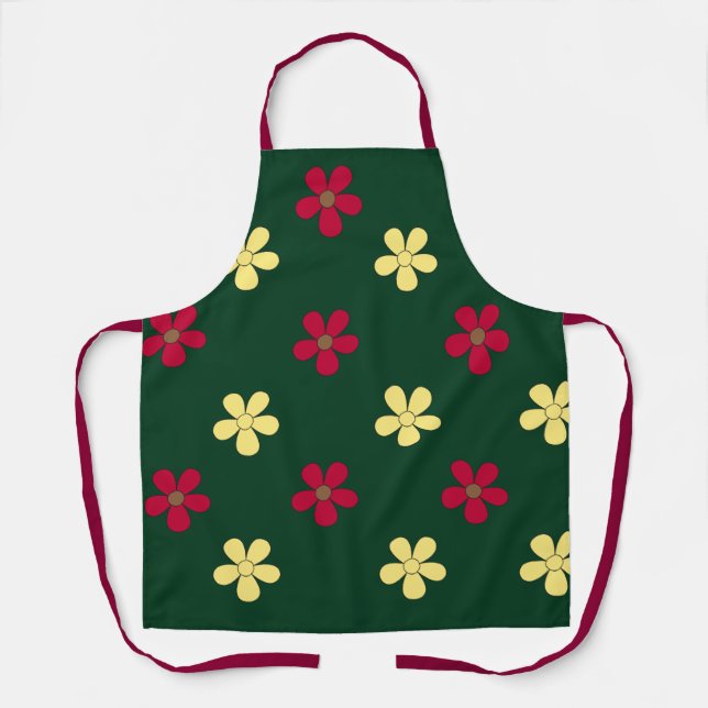 Colourful Flowers Green Modern Floral  Apron (Front)