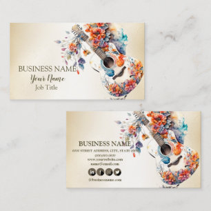 Colourful Flowers Guitar Music Instrument Business Card